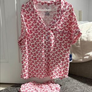 Roller Rabbit Pink Shell Print Short Sleeve Button Pajama Top